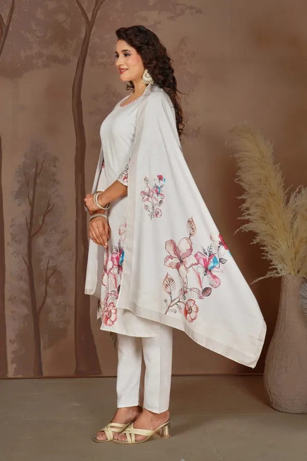 White_Cotton_Blend_Floral_Print_Kurta_Set_For_Women