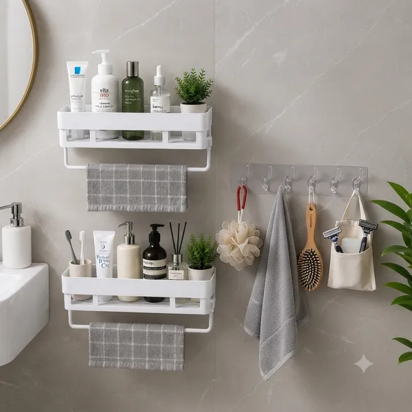 White_Modern_Two-Tier_Bathroom_Organizer_Set_Pack_Of_5