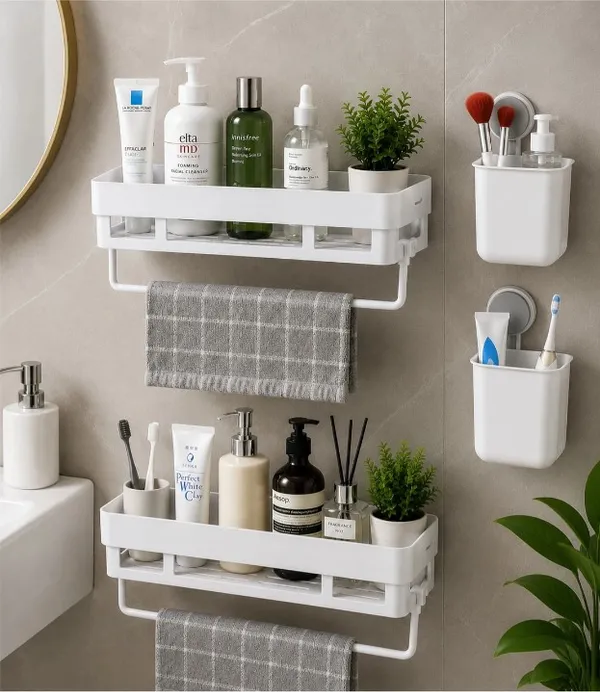 White_Plastic_Wall_Mounted_Bathroom_Storage_Organizer_Set_Pack_Of_6