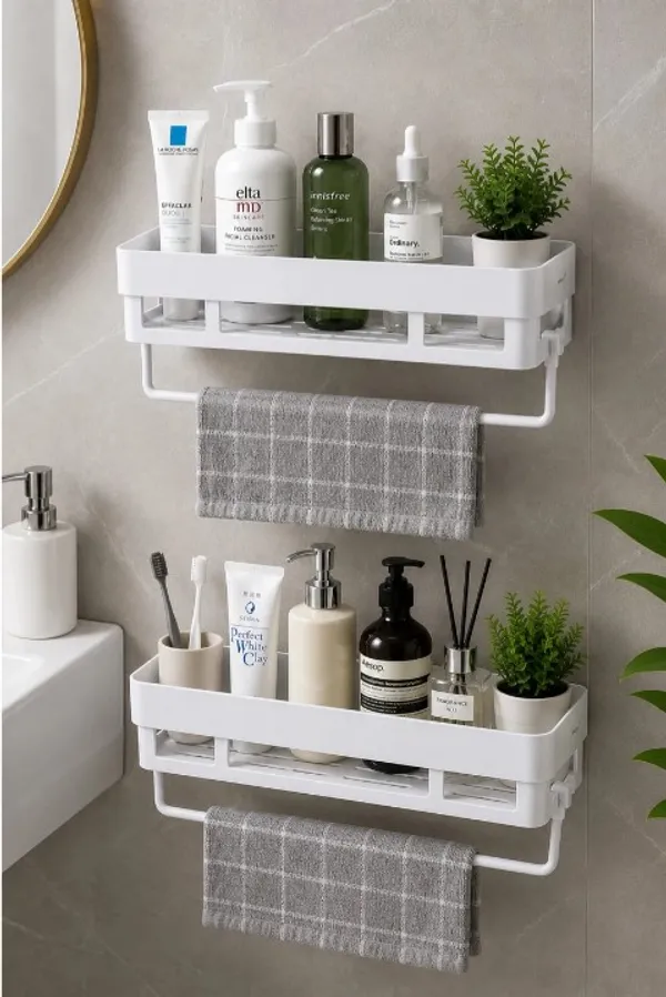 White_Wall_Mounted_Bathroom_Storage_Rack_Set_Pack_Of_4