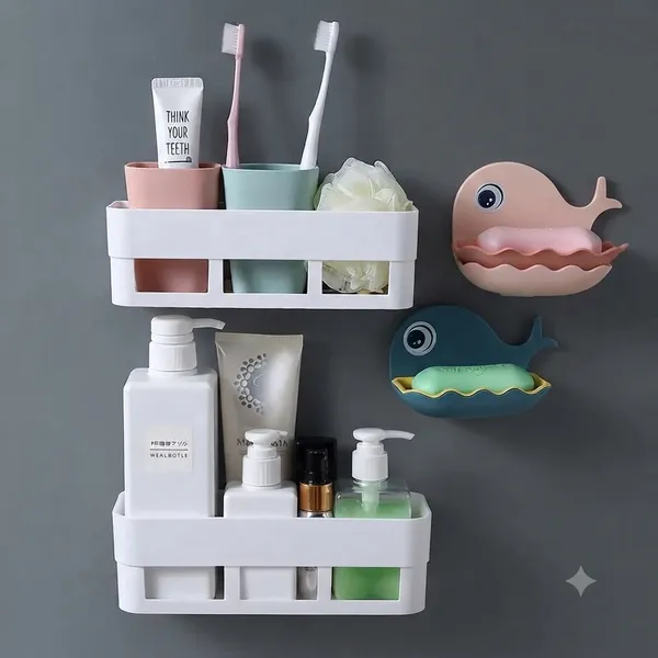 Plastic_Wall_Mounted_Two_Tier_Bathroom_Storage_Rack_Pack_Of_4