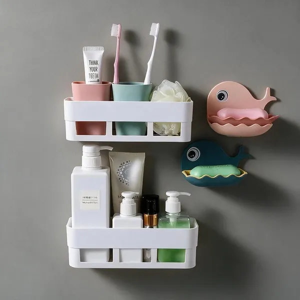 Plastic_Wall_Mounted_Two_Tier_Bathroom_Storage_Rack_Pack_Of_4