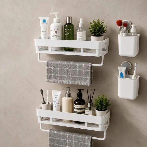 White_Plastic_Wall_Mounted_Bathroom_Storage_Organizer_Set_Pack_Of_6