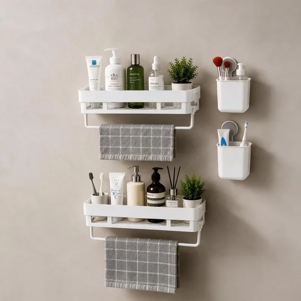 White_Plastic_Wall_Mounted_Bathroom_Storage_Organizer_Set_Pack_Of_6