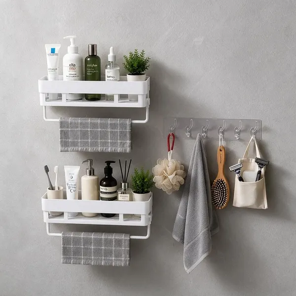 White_Modern_Two-Tier_Bathroom_Organizer_Set_Pack_Of_5