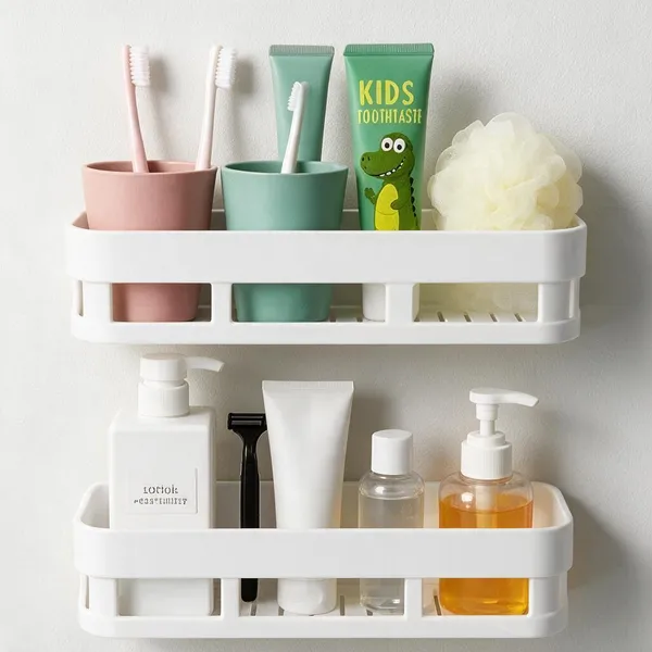 White_Plastic_Wall_Mounted_Bathroom_Storage_Rack_Pack_Of_2