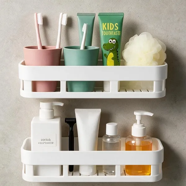 White_Plastic_Wall_Mounted_Bathroom_Storage_Rack_Pack_Of_2