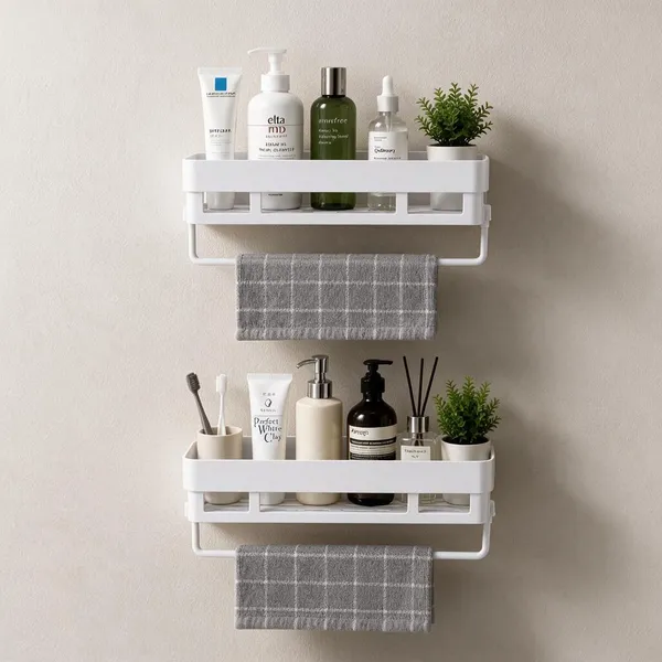 White_Wall_Mounted_Bathroom_Storage_Rack_Set_Pack_Of_4