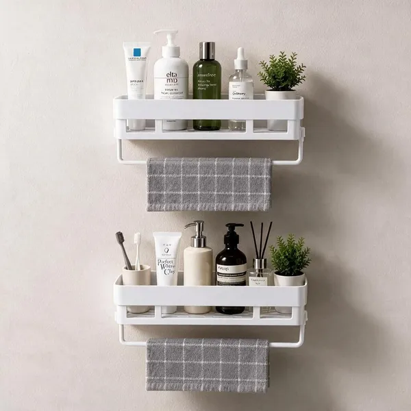 White_Wall_Mounted_Bathroom_Storage_Rack_Set_Pack_Of_4
