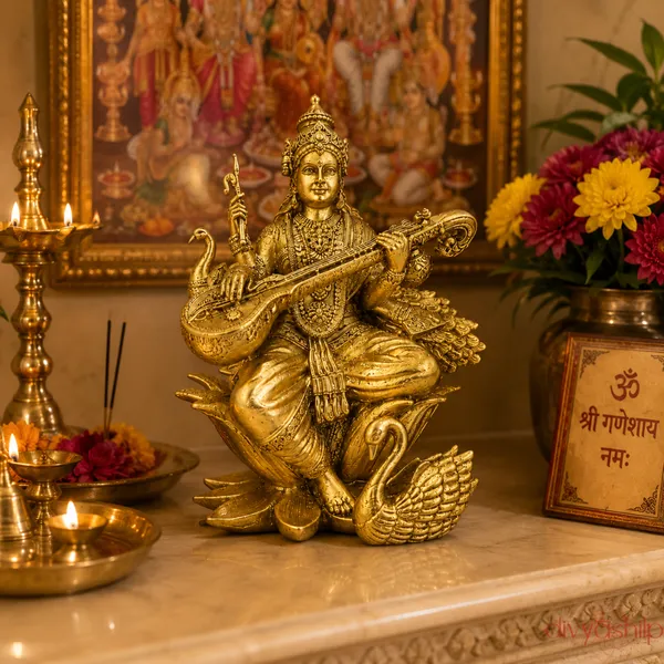 Gold_Saraswatiji_Resin_Idol_for_Home_Decor
