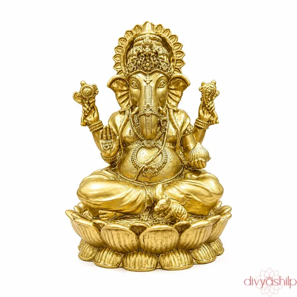 Gold_Lord_Ganesha_Seated_Brass_Finish_Idol_For_Home_Decor