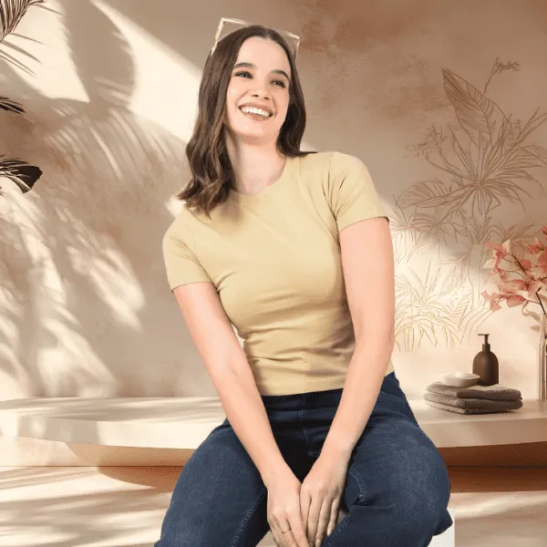 Beige_Cotton_Lycra_Half_Sleeve_Crop_Top_For_Women