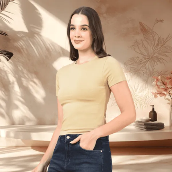 Beige_Cotton_Lycra_Half_Sleeve_Crop_Top_For_Women
