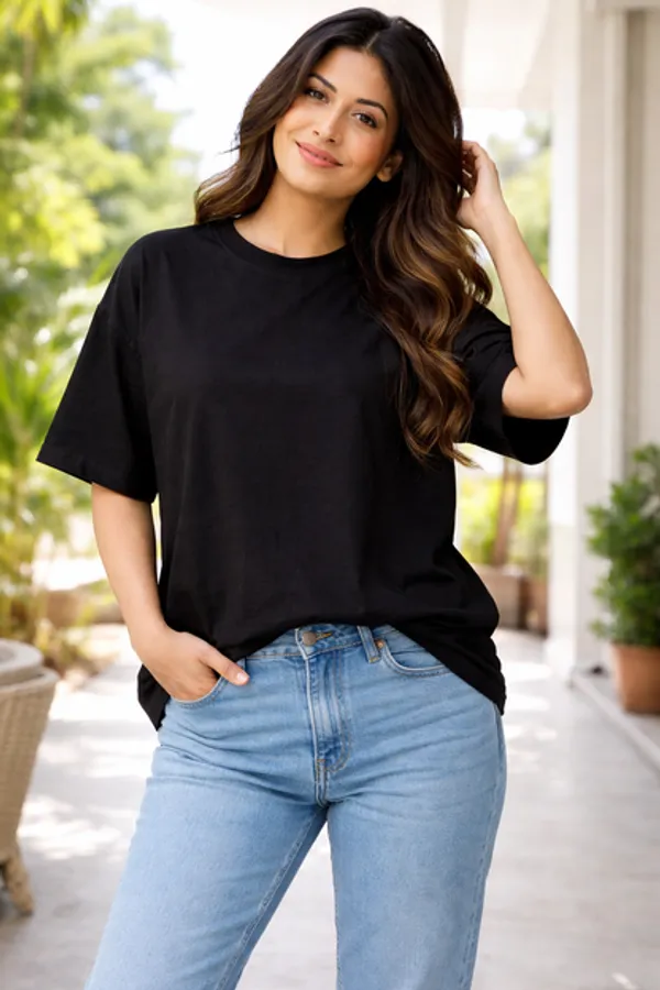 Black_Cotton_Lycra_T_Shirt_For_Women