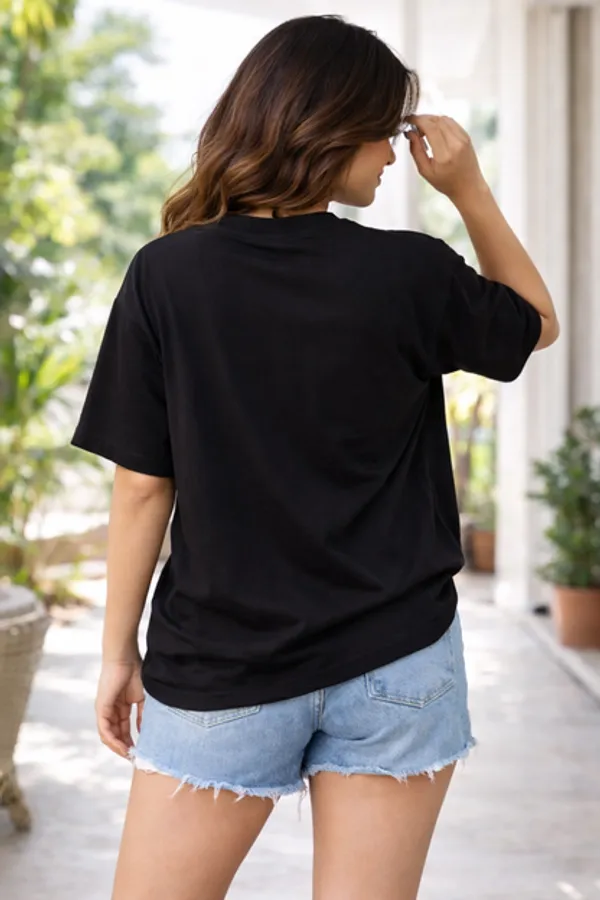Black_Cotton_Lycra_T_Shirt_For_Women