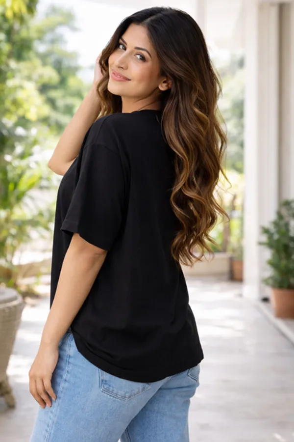 Black_Cotton_Lycra_T_Shirt_For_Women