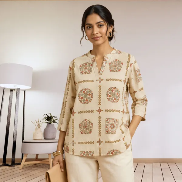 Beige_Cotton_Printed_Top_For_Women