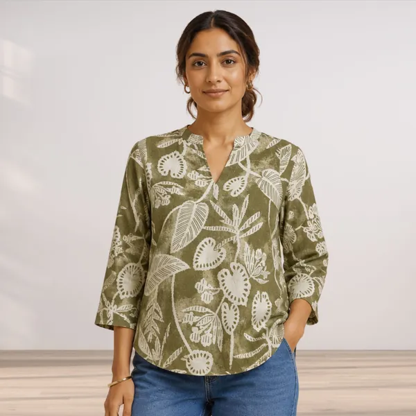 Olive_Green_Cotton_Short_Kurti_For_Women