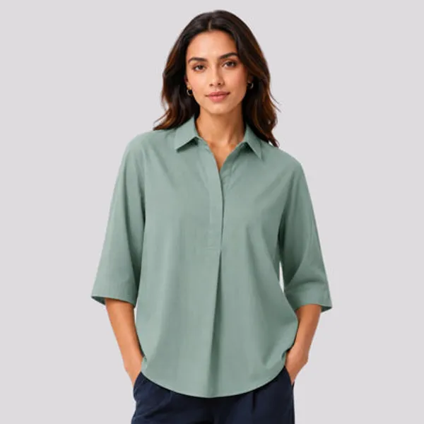 Sage_Green_Cotton_Linen_Collared_Top_For_Women