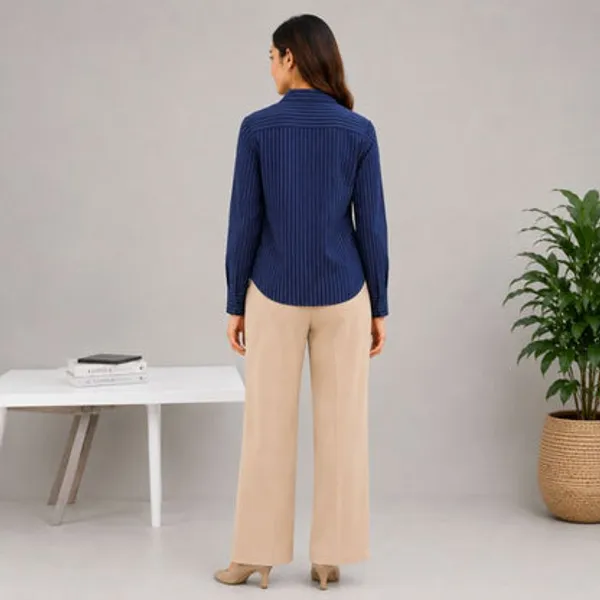 Blue_Polyester_Striped_Shirt_For_Women