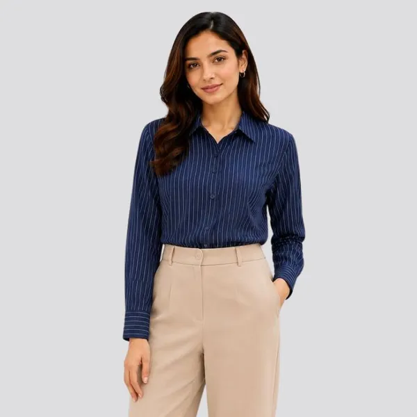 Blue_Polyester_Striped_Shirt_For_Women