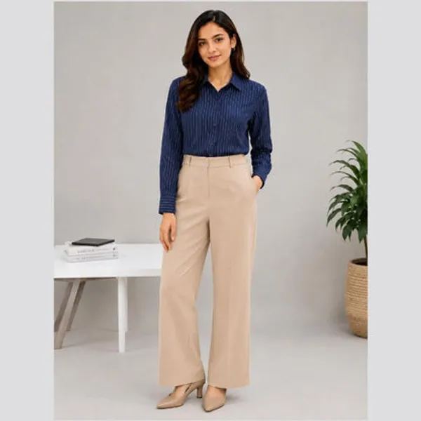 Blue_Polyester_Striped_Shirt_For_Women
