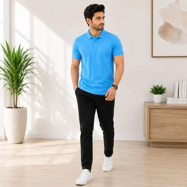 Sky_Blue_Cotton_Polyester_Polo_T_Shirt_For_Men