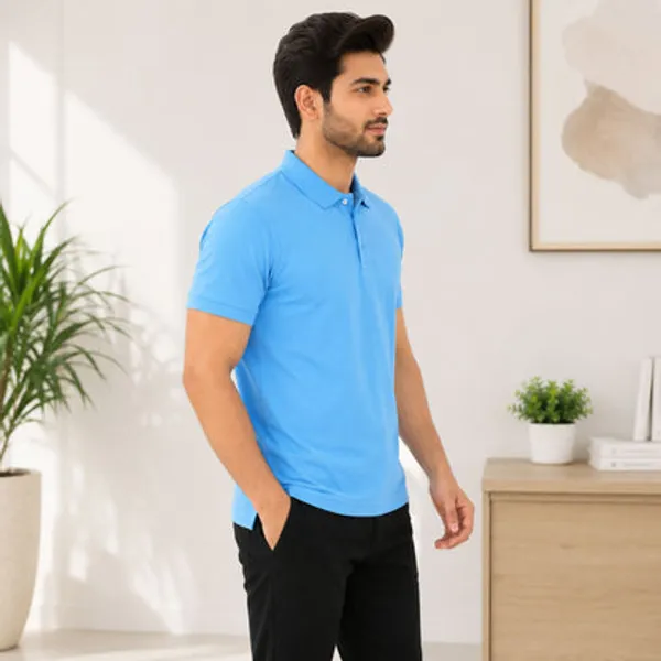 Sky_Blue_Cotton_Polyester_Polo_T_Shirt_For_Men