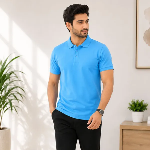 Sky_Blue_Cotton_Polyester_Polo_T_Shirt_For_Men
