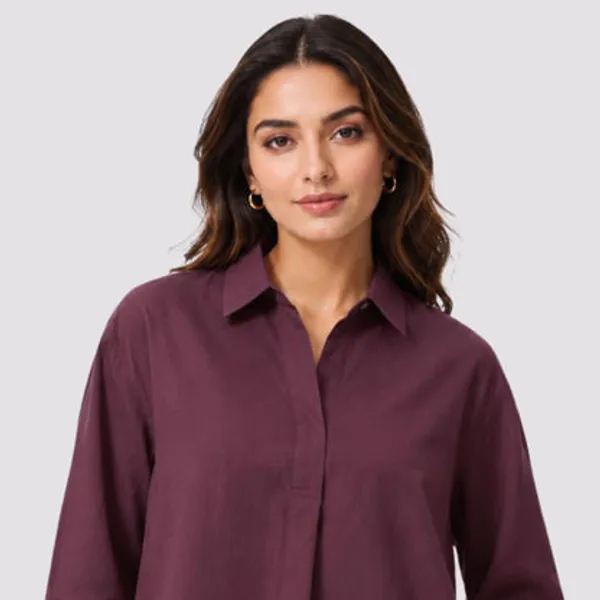 Wine_Cotton_Linen_Solid_Top_For_Women
