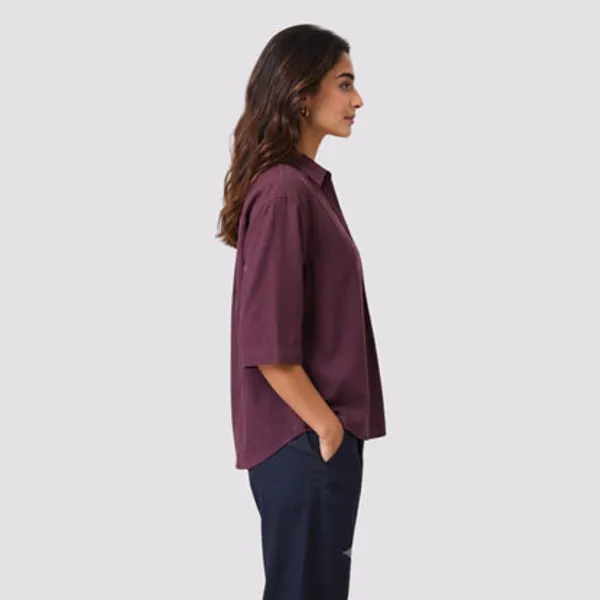 Wine_Cotton_Linen_Solid_Top_For_Women