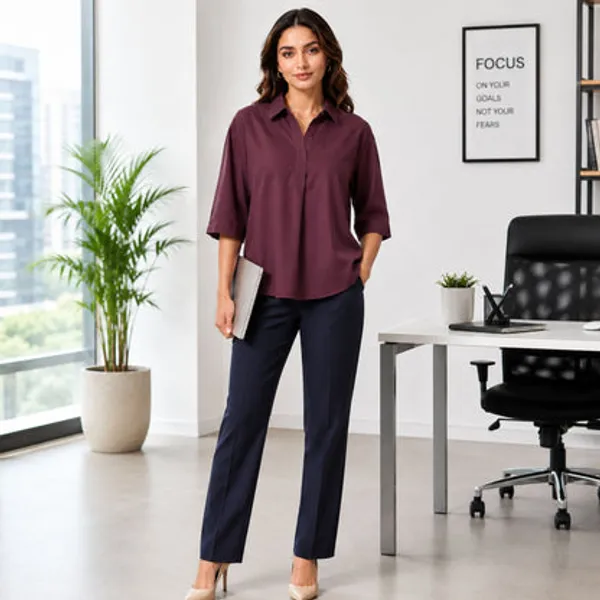 Wine_Cotton_Linen_Solid_Top_For_Women