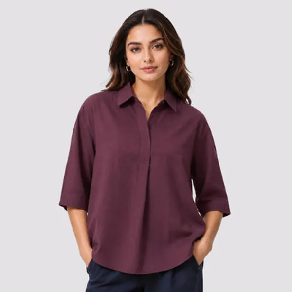 Wine_Cotton_Linen_Solid_Top_For_Women
