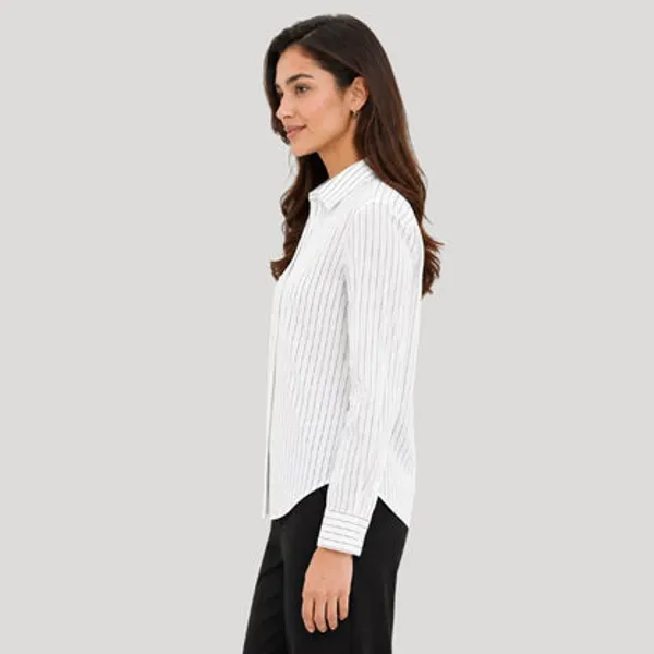 White_Polyester_Striped_Shirt_For_Women