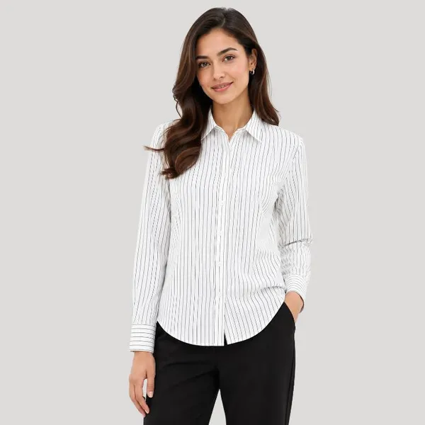 White_Polyester_Striped_Shirt_For_Women