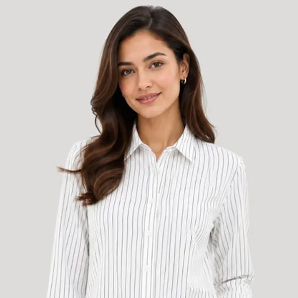 White_Polyester_Striped_Shirt_For_Women