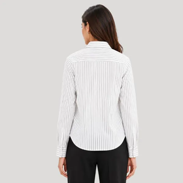 White_Polyester_Striped_Shirt_For_Women