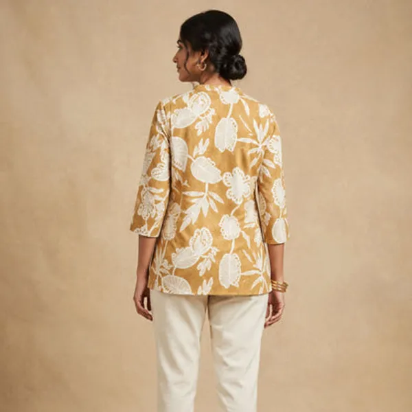 Yellow_Cotton_Printed_Short_Kurti_For_Women