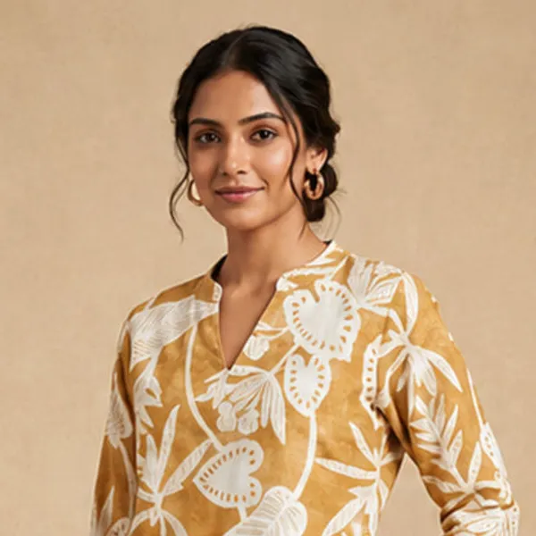 Yellow_Cotton_Printed_Short_Kurti_For_Women