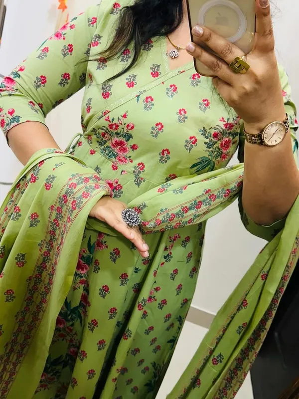 Green_Cotton_Floral_Printed_Kurta_Pant_Dupatta_Set_For_Women