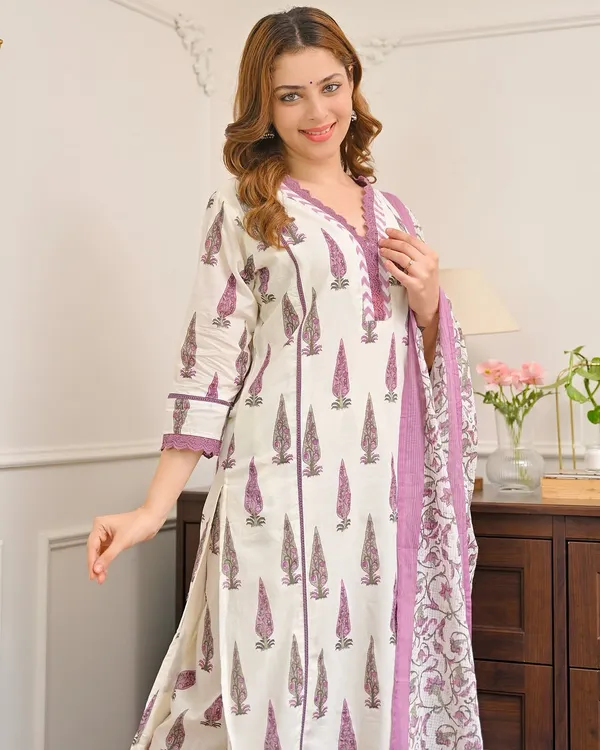 Ivory_Cotton_Straight_Printed_Kurta_Pant_Dupatta_Set_For_Women