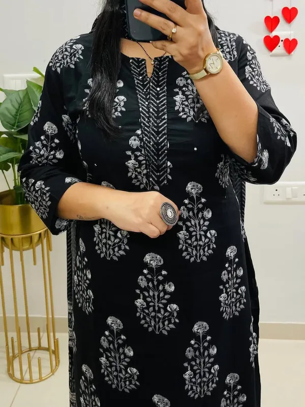 Black_Cotton_Printed_Straight_Kurti_Pant_Dupatta_Set_For_Women