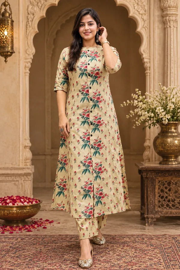 Beige_Floral_Print_Straight_Kurta_Set_for_Women