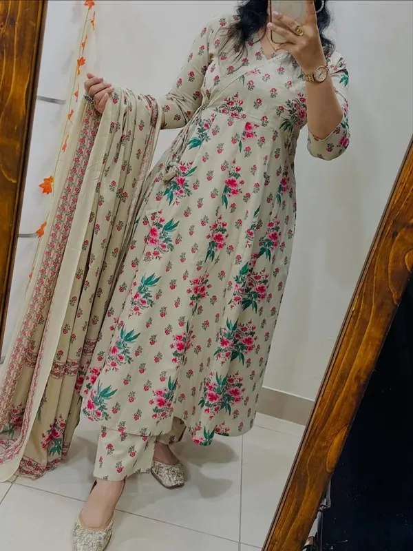 Off_White_Cotton_Floral_Printed_Kurta_Pant_Dupatta_Set_For_Women