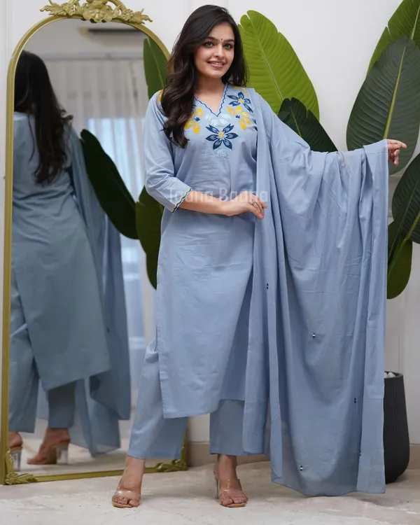 Blue_Cotton_Embroidered_Kurta_Pant_Dupatta_Set_For_Women