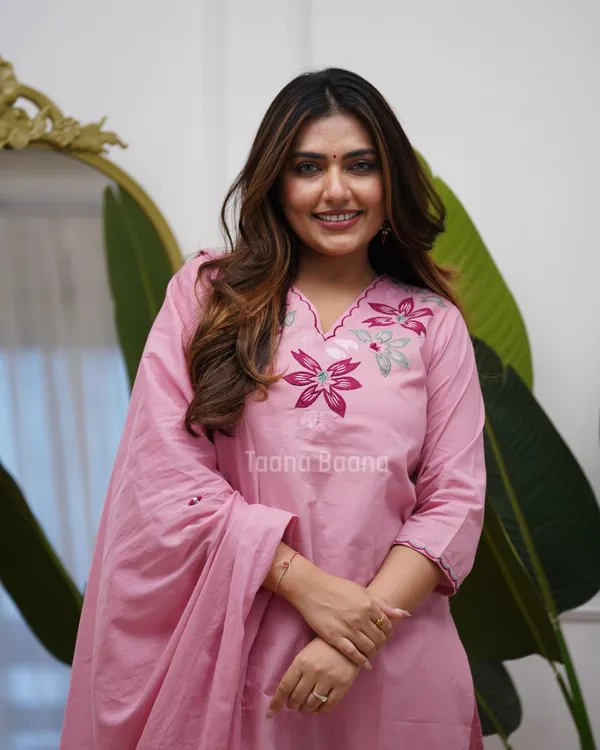 Pink_Cotton_Floral_Embroidered_Kurta_Pant_Dupatta_Set_For_Women
