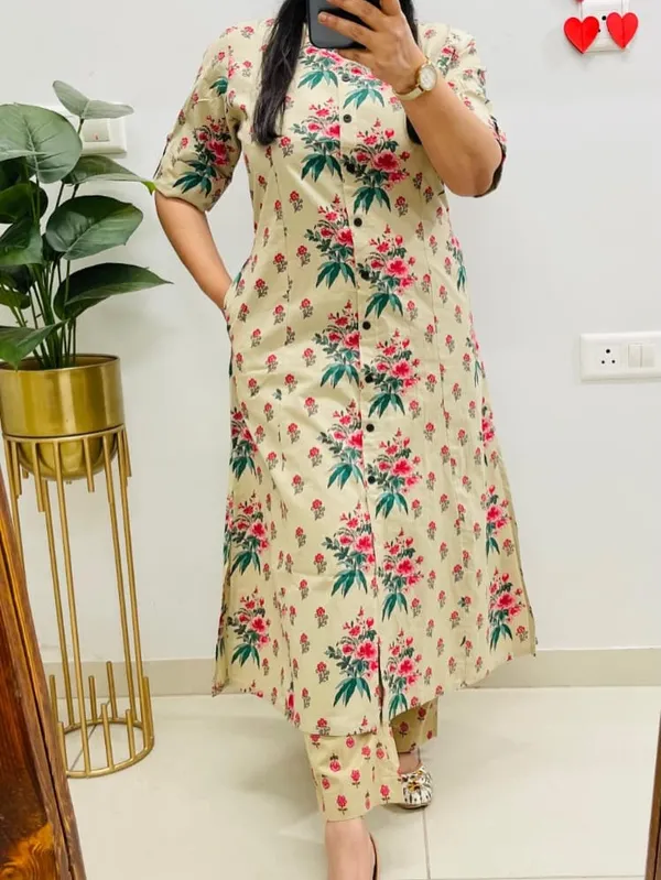 Beige_Floral_Print_Straight_Kurta_Set_for_Women