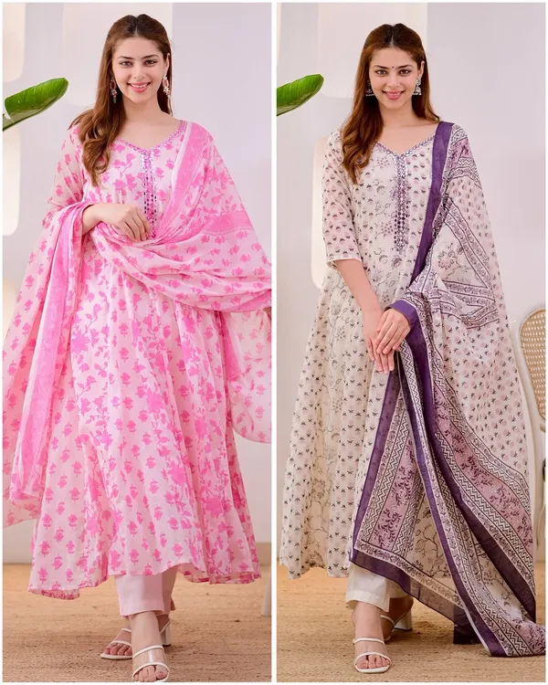 Cream_Cotton_Printed_Kurta_Pant_Dupatta_Set_For_Women