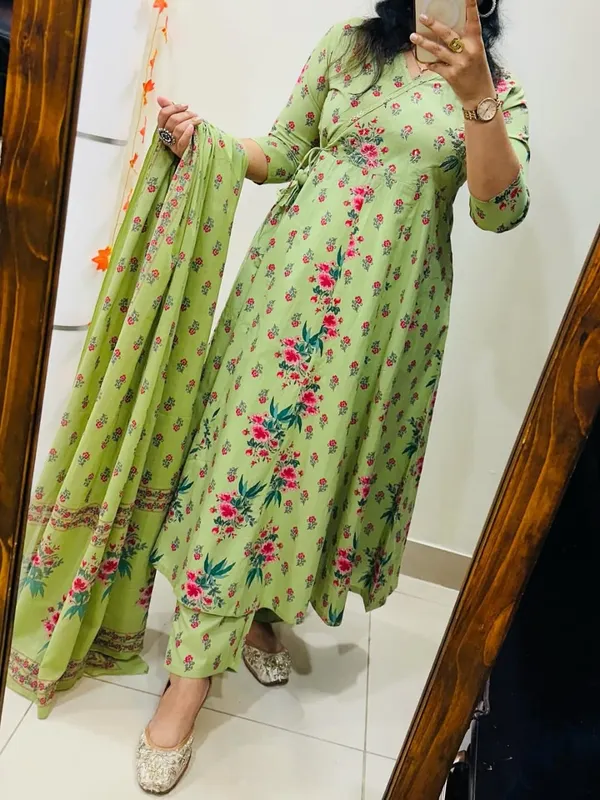 Green_Cotton_Floral_Printed_Kurta_Pant_Dupatta_Set_For_Women