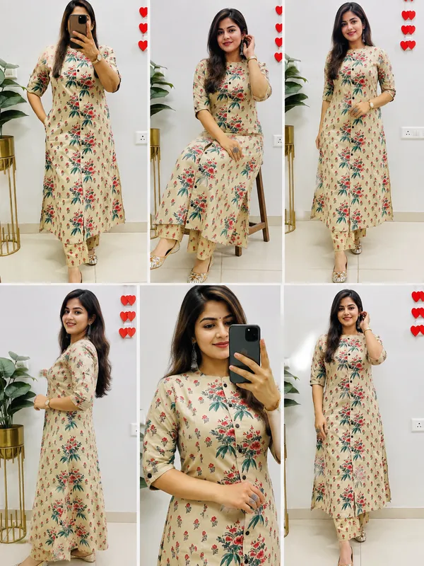 Beige_Floral_Print_Straight_Kurta_Set_for_Women